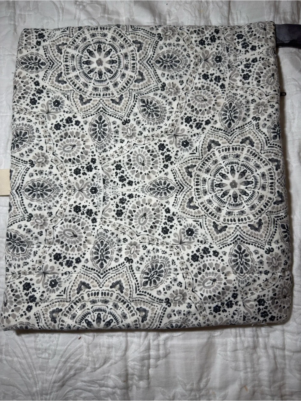 Quilted Zip Pouch in Cream and Gray Mandala Print